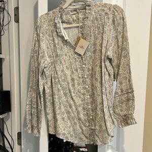 Faherty Gray Floral Blouse